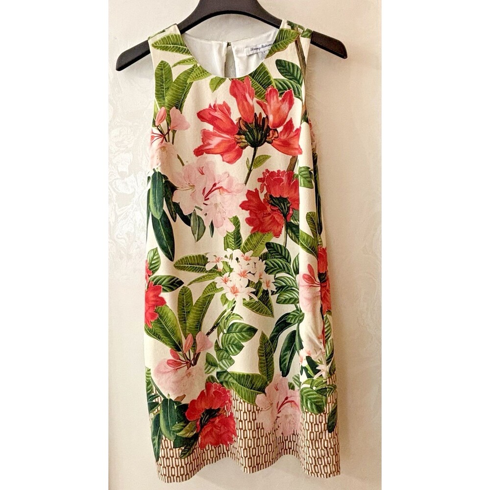 Tommy Bahama Small Floral Knee Length Sleeveless 100% Silk Dress Resort Womens